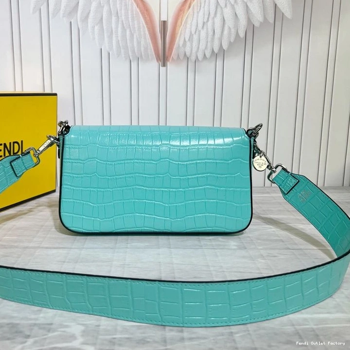 Vintage HOT Fendi In Baguette Blue Medium Leather Tiffany Bag Crocodile 0803